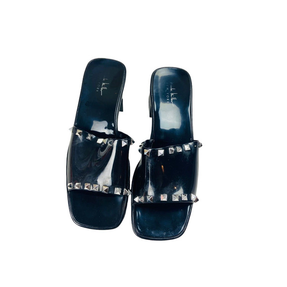 Nicole Miller Womens Block Heels Slip On Sandals Studded Black Size 10 - Picture 2 of 8